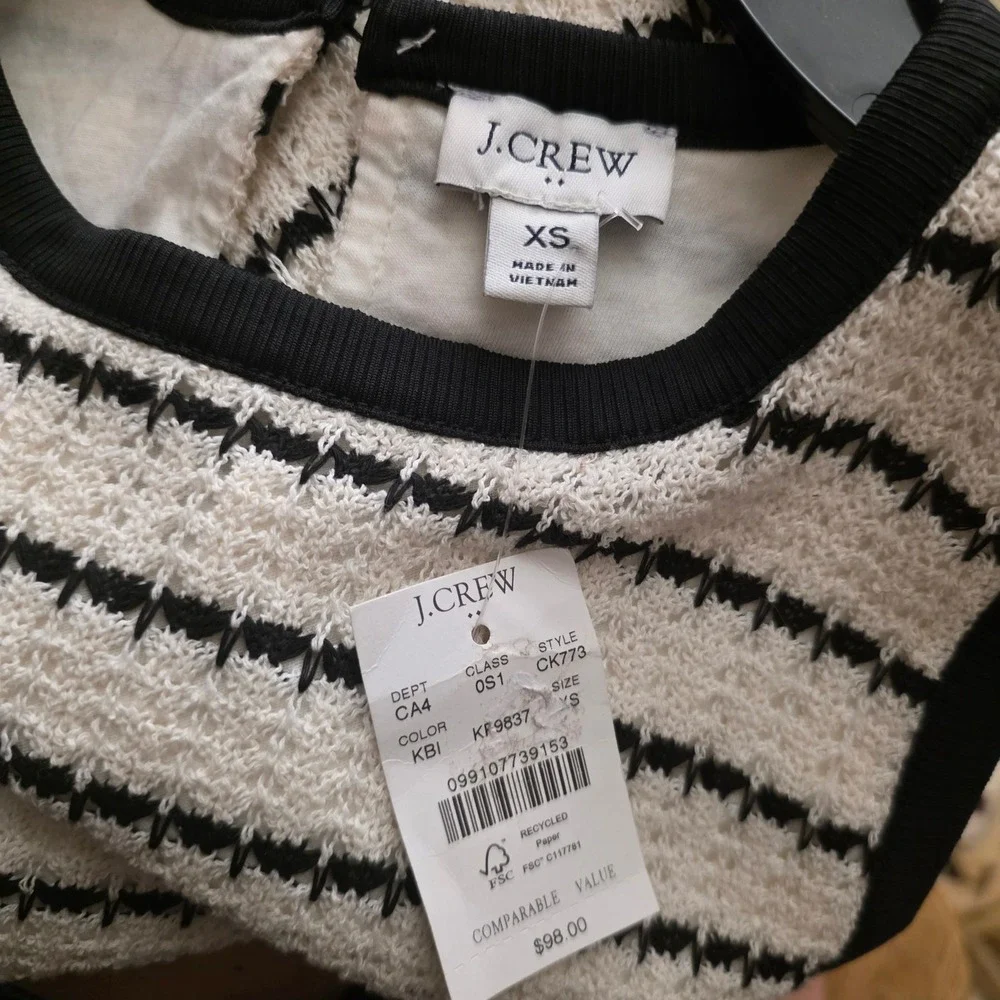 J.Crew Striped Shift Dress Womens XS Ivory‎ Black NWT CK773 Textured Knit Mini